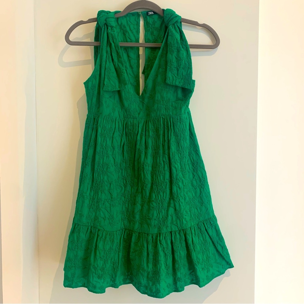 Zara Emerald Green Mini Dress with Tie Straps